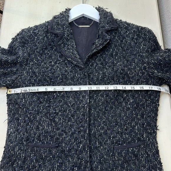 Elie Tahari Black Tweed Button-Up Blazer W/ Fringe Trim Sz Medium - Picture 14 of 16